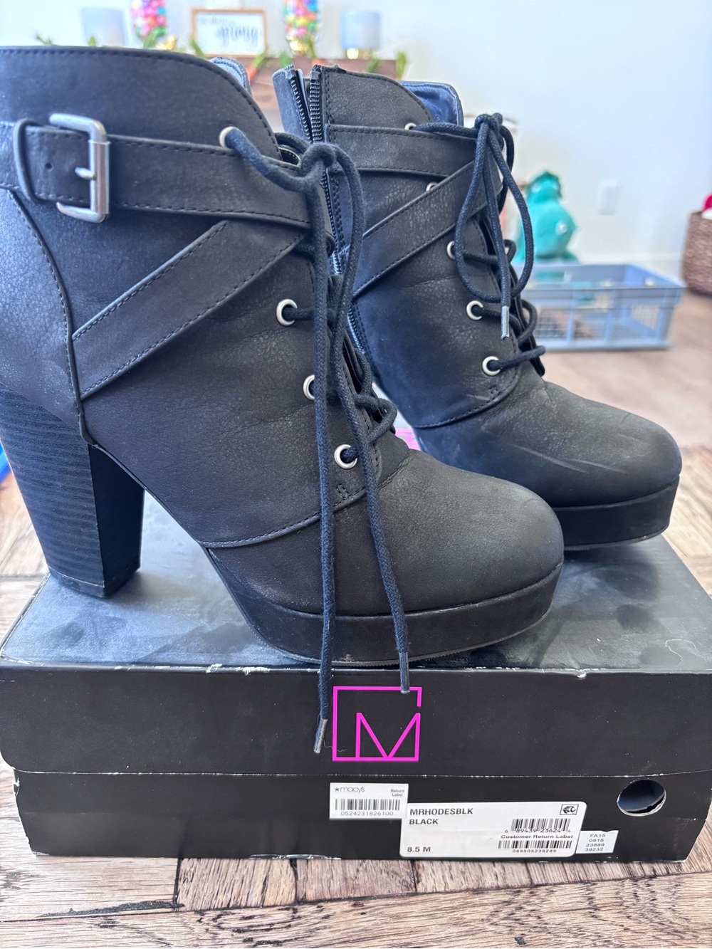 Material Girl Black Lace-Up Platform Ankle Boots